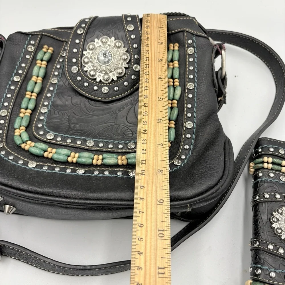 Montana West Black and Turquoise Embellished Shoulder‎ Bag &wallet